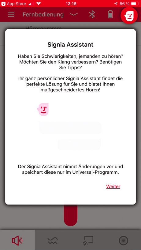 Signia App - Signia Assistant Screen "Menüpunkt Signia Assistant"